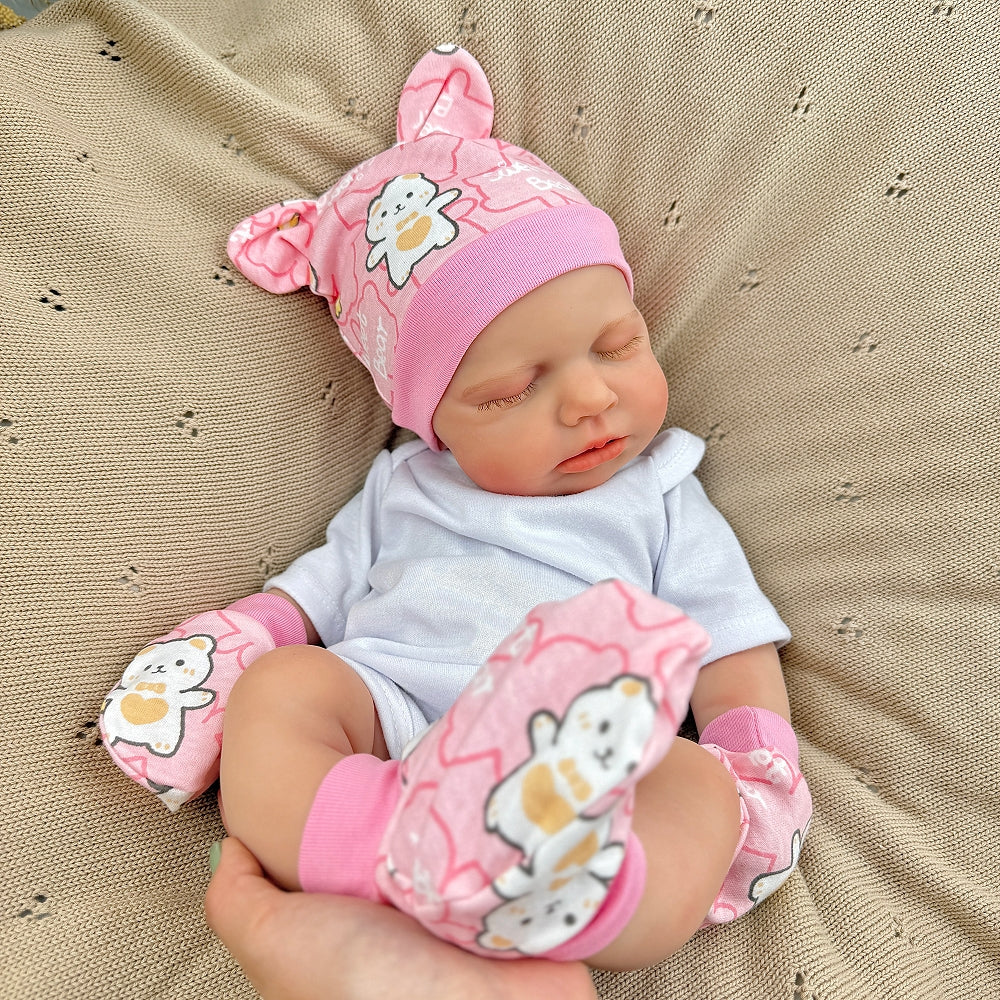 45cm dehnbares Loulou Reborn Baby aus Vollsilikon mit geschlossenen Augen in weißem Outfit