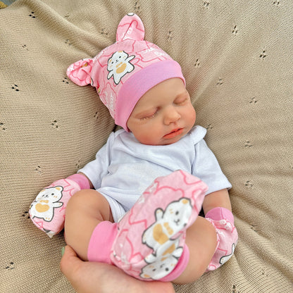 45cm dehnbares Loulou Reborn Baby aus Vollsilikon mit geschlossenen Augen in weißem Outfit
