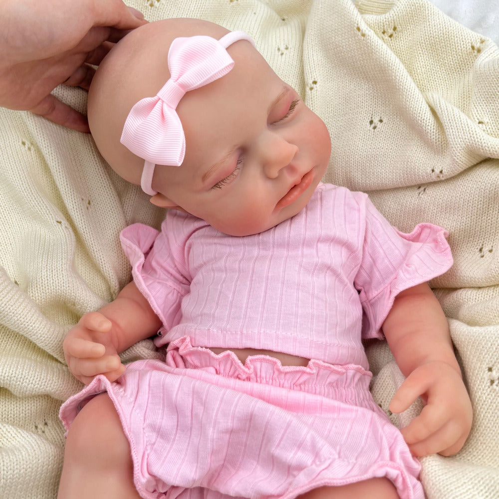 45cm dehnbares Loulou Reborn Baby aus Vollsilikon mit geschlossenen Augen in rosa Outfits