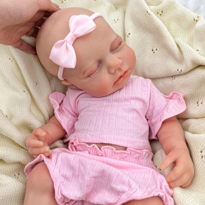 45cm dehnbares Loulou Reborn Baby aus Vollsilikon mit geschlossenen Augen in rosa Outfits