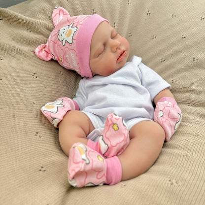 45cm dehnbares Loulou Reborn Baby aus Vollsilikon mit geschlossenen Augen in weißem Outfit