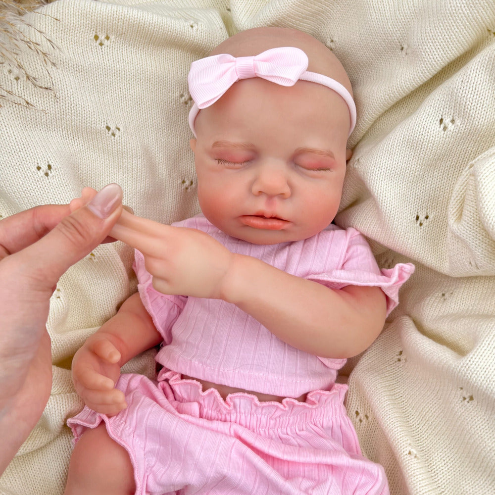 45cm dehnbares Loulou Reborn Baby aus Vollsilikon mit geschlossenen Augen in rosa Outfits
