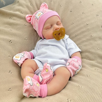 45cm dehnbares Loulou Reborn Baby aus Vollsilikon mit geschlossenen Augen in weißem Outfit