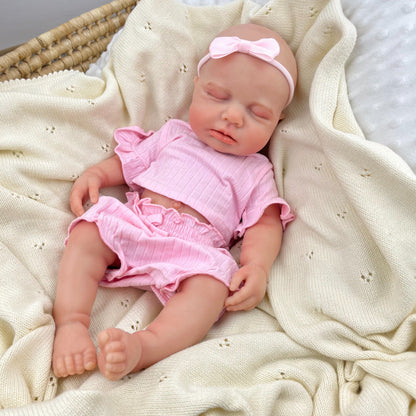 45cm dehnbares Loulou Reborn Baby aus Vollsilikon mit geschlossenen Augen in rosa Outfits
