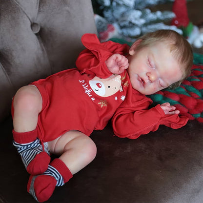19 Zoll Reborn Puppen mit geschlossenen Augen und blondem Haar und Weihnachtskleidung - Sam