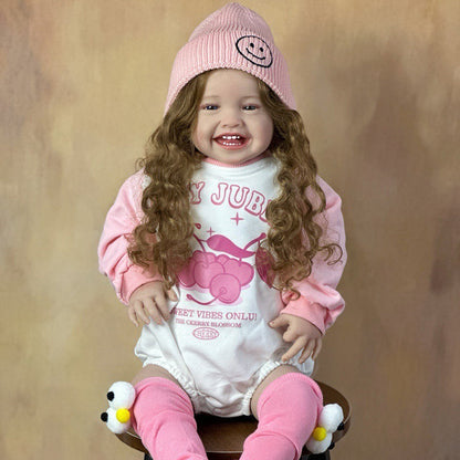 24 Zoll offene Augen Lange Haare Lächeln Reborn Puppe Mila in rosa Outfits