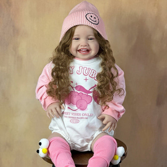 24 Zoll offene Augen Lange Haare Lächeln Reborn Puppe Mila in rosa Outfits