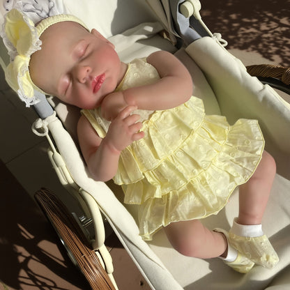 20 Zoll 3D-Haut geschlossene Augen Loulou Reborn-Baby-Mädchen im gelben Kleid