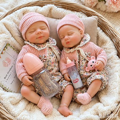 30cm Reborn Zwillingsschwestern Pascale und Loulou aus Vollsilikon mit geschlossenen Augen