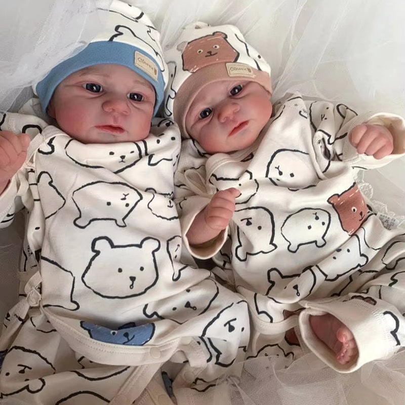 49cm lebensechte Reborn-Puppe mit weichem Körper und blauen Augen Zwillingsschwestern-Elijah