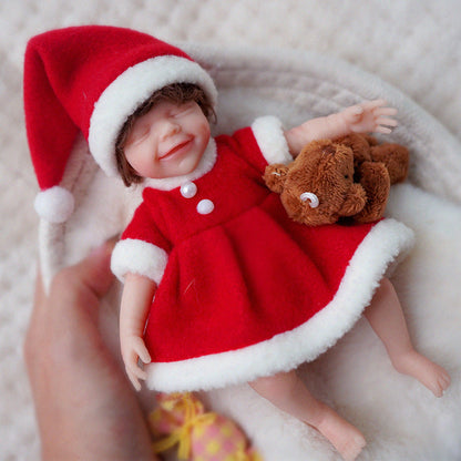 6 Zoll Mini Reborn Puppen mit geschlossenen Augen und Weihnachtskleidung- April
