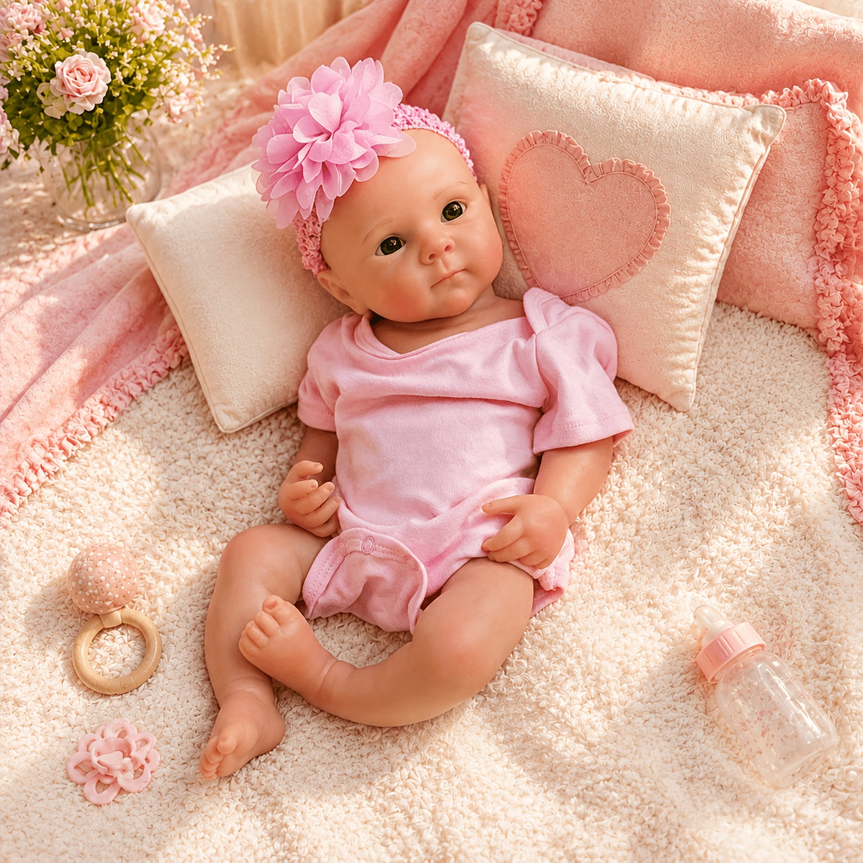 45cm (18 Zoll) realistisches Reborn Babypuppen Mädchen Bettie aus Vollsilikon im rosa Body