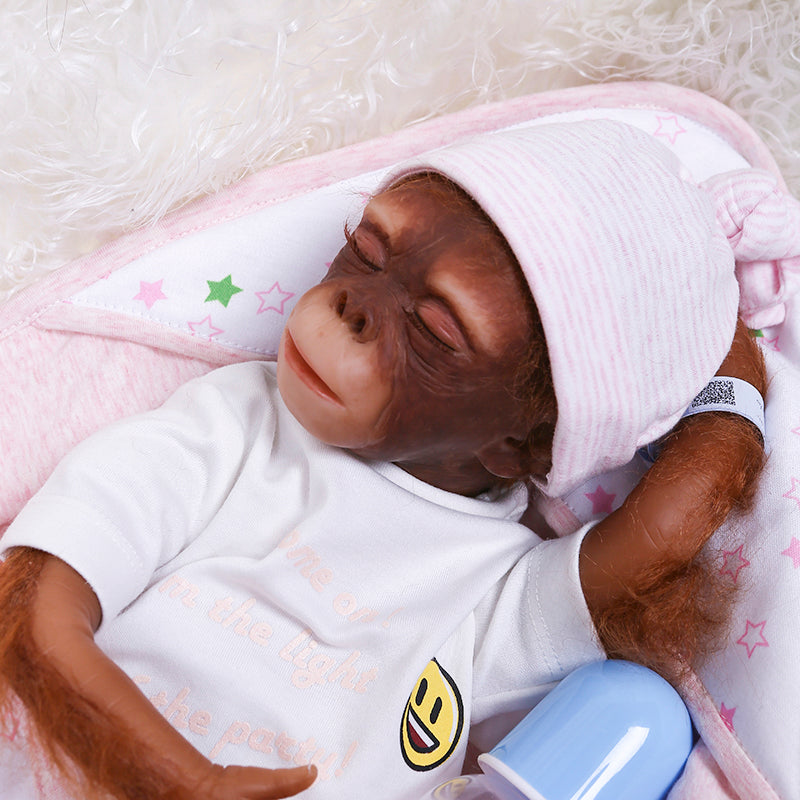 48CM Neugeborene Affen Puppe Orang Utans Lebensechte Realistische Reborn Puppe