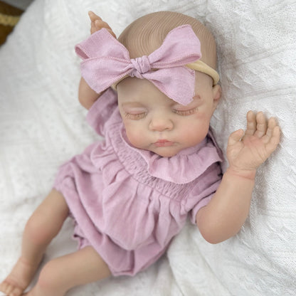 19 Zoll 3D-bemalte Reborn-Puppe Irys mit geschlossenen Augen in lila Kleidung