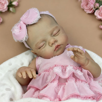 48 cm weiche schlafende Reborn Puppe Irys im rosa Kleid