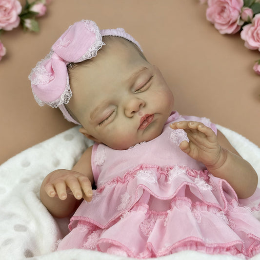 48 cm weiche schlafende Reborn Puppe Irys im rosa Kleid