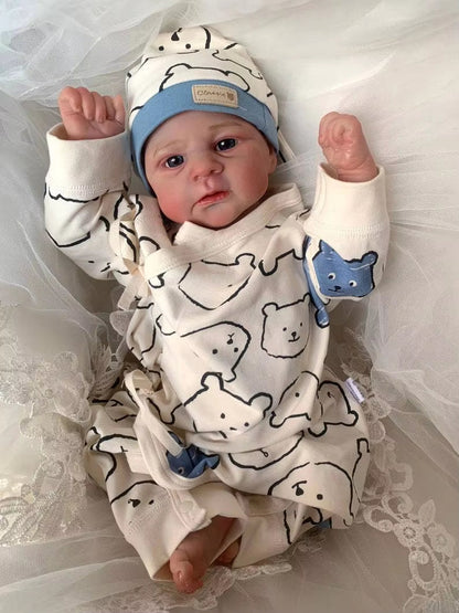49cm lebensechte Reborn-Puppe mit weichem Körper und blauen Augen Zwillingsschwestern-Elijah