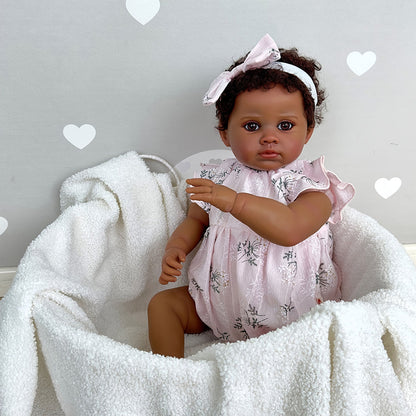 60 cm afroamerikanische Reborn Kirsche mit offenen Augen – kuschelig