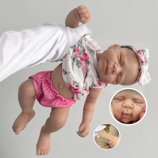 30 cm niedliche Pascale Reborn-Puppe aus Vollsilikon in rosa geblümtem Outfit