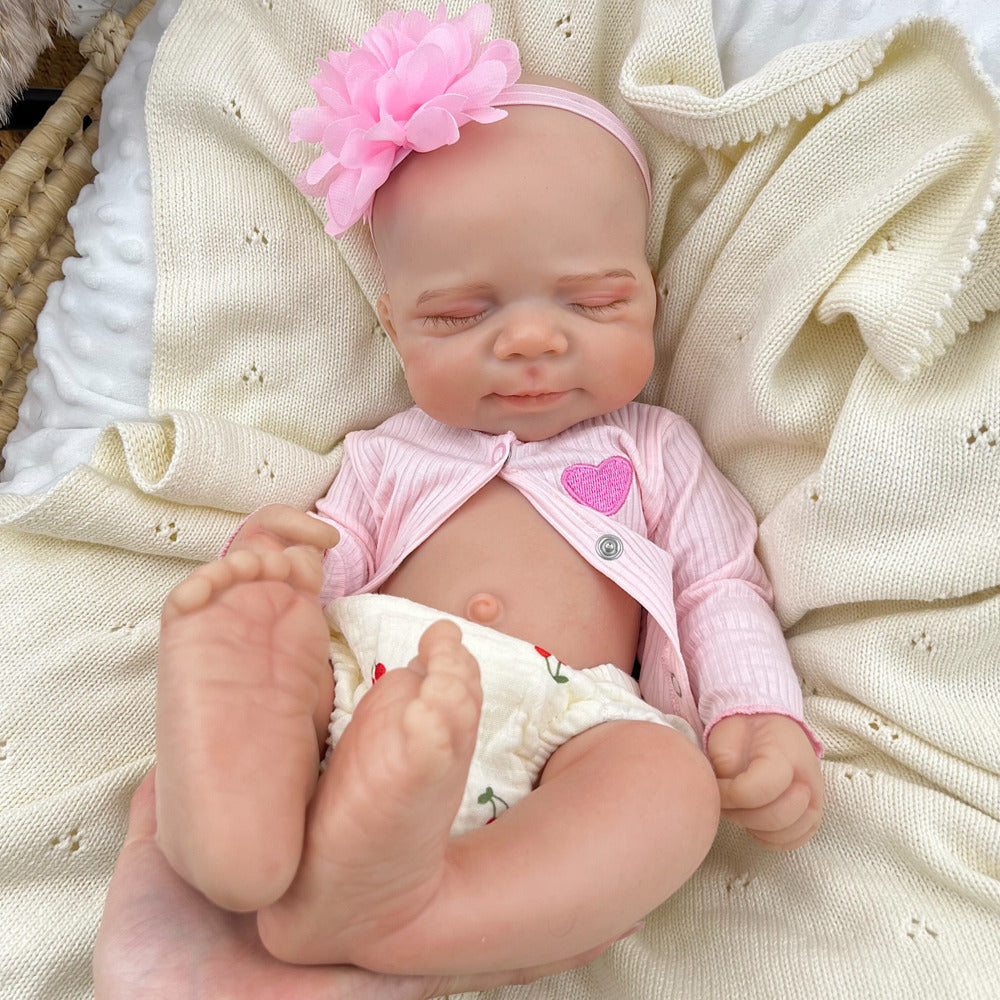 45 cm dehnbare Reborn-Puppe aus Vollsilikon schlafendes Pascale-Mädchen in rosa Outfits