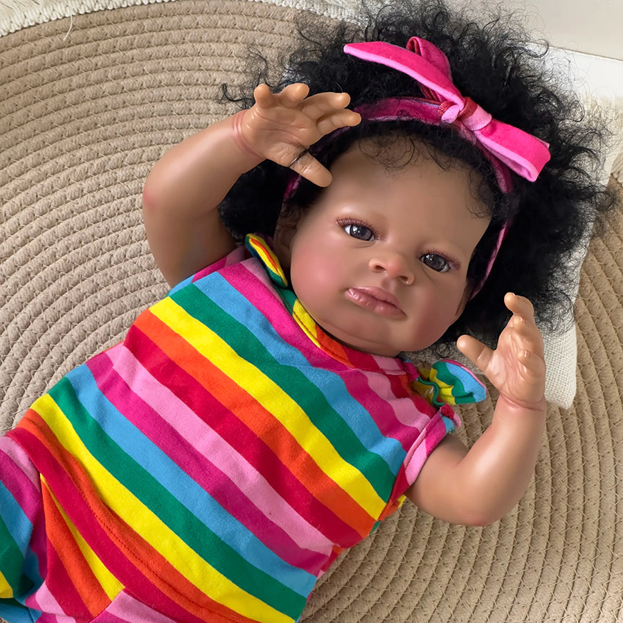 20 Zoll offene Augen dunkle Haut lockiges Haar Reborn Puppe-Lanny