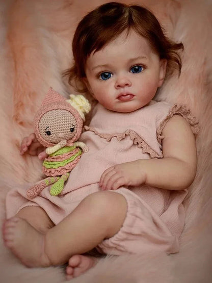 22 Zoll Magda Braun Haar Offene Augen Reborn Puppe Mädchen-Tutti
