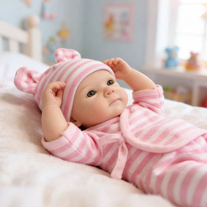 30 cm vollständig aus Silikon gefertigtes Bettie Reborn Baby Mädchen in rosa gestreiftem Outfit