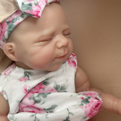 30 cm niedliche Pascale Reborn Puppe aus Vollsilikon in rosa geblümtem Outfit
