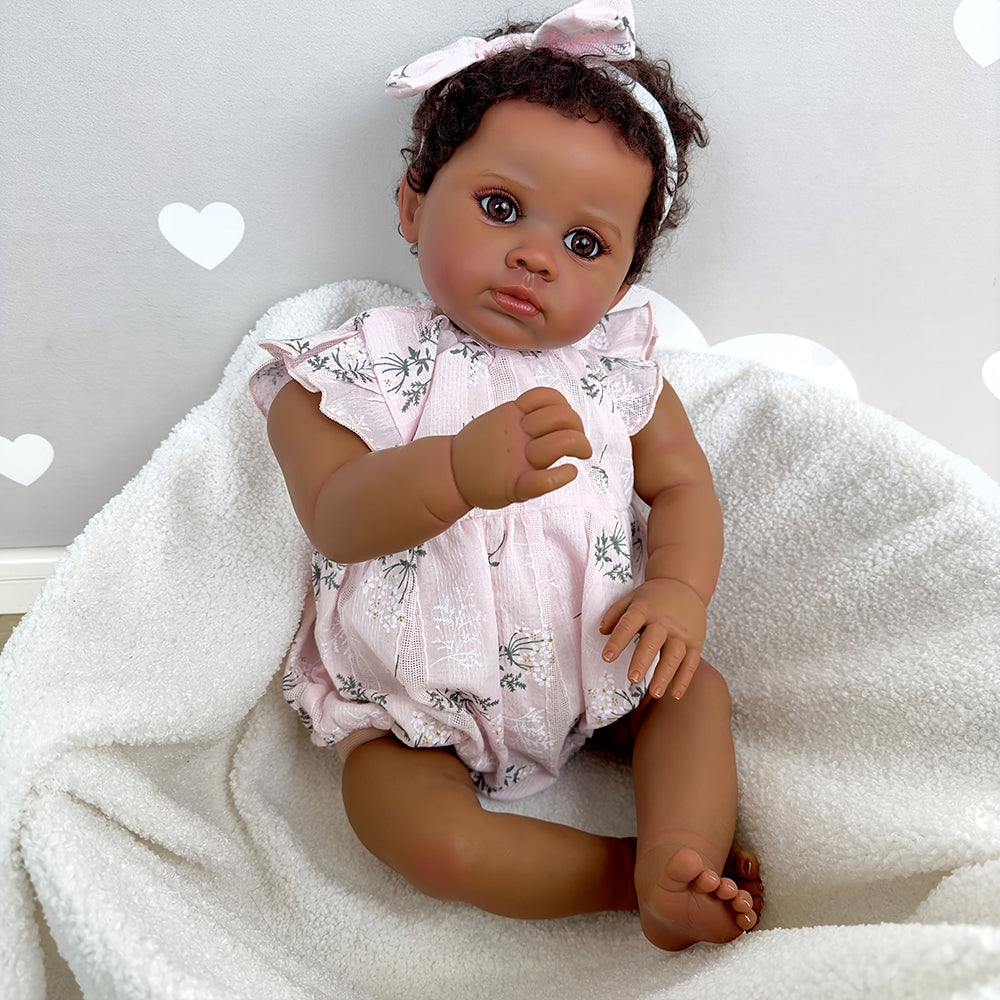 60 cm afroamerikanische Reborn Kirsche mit offenen Augen – kuschelig