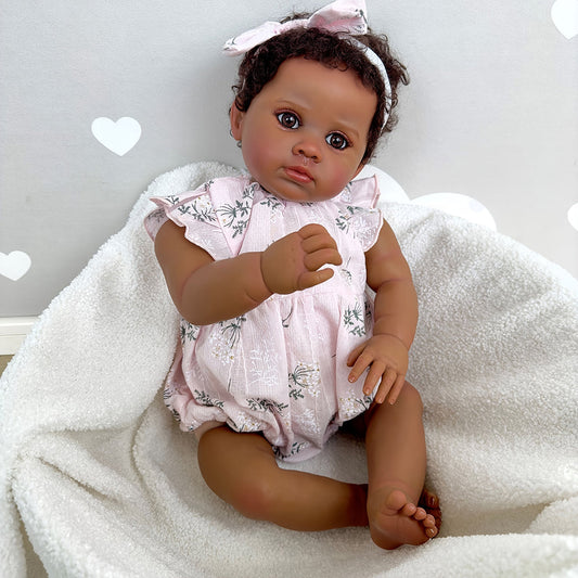 60 cm afroamerikanische Reborn Kirsche mit offenen Augen – kuschelig