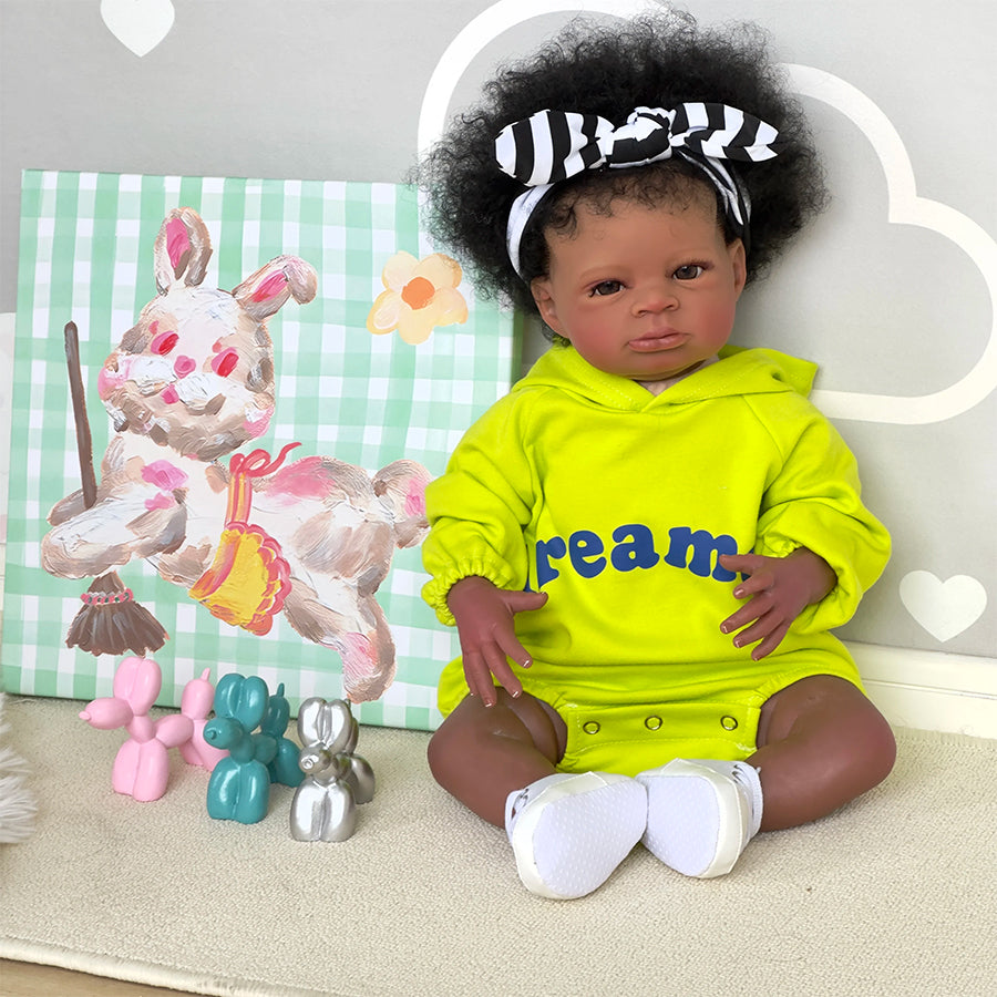 20 Zoll offene Augen lockiges Haar Afroamerikaner Reborn Puppe-Lanny