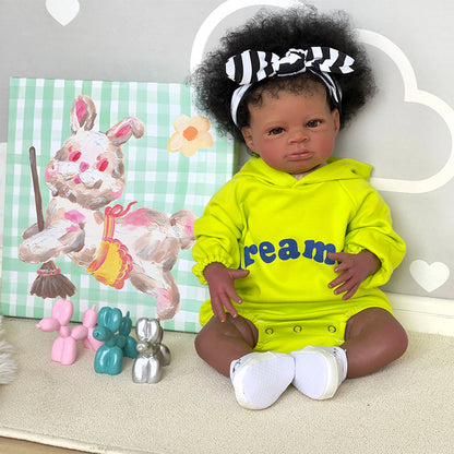 20 Zoll offene Augen lockiges Haar Afroamerikaner Reborn Puppe-Lanny