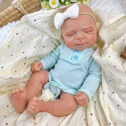 45 cm dehnbare vollsilikone schlafende Pascale Reborn Puppe im blauen Strampler