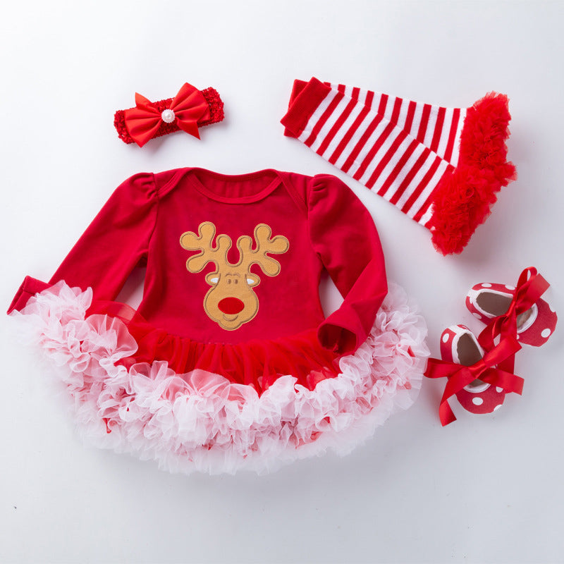 Lieber Kopf Druck Weihnachtskleid 4-teiliges Set für 21-23 Zoll Reborn Puppen