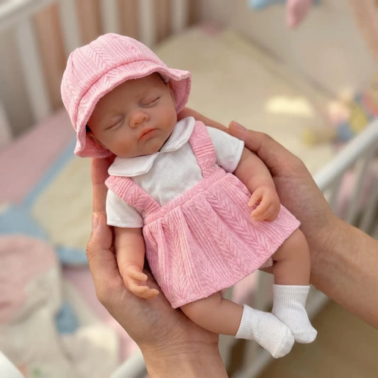 30 cm Irys Reborn Puppe aus Vollsilikon Mädchen im rosa Kleid