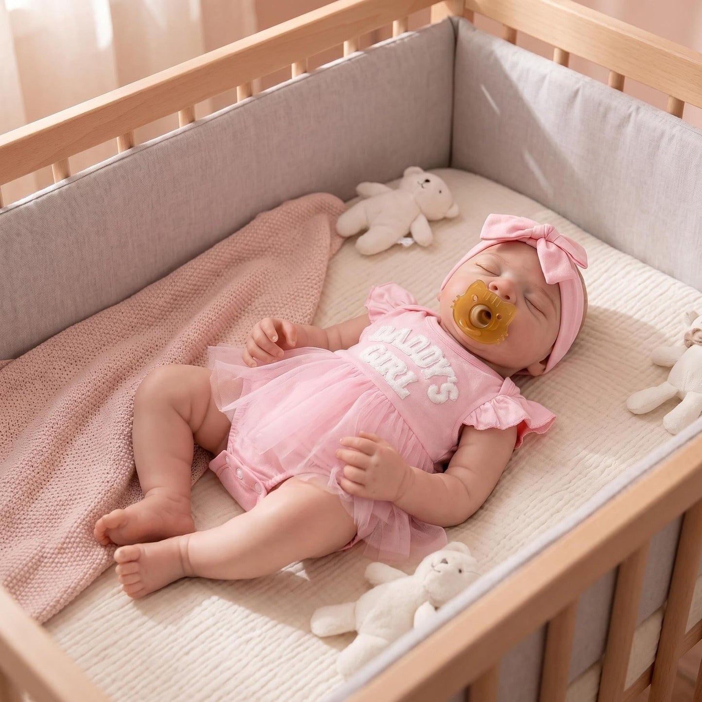 45 cm realistische Pascale Reborn Puppe aus Vollsilikon im rosa Kleid