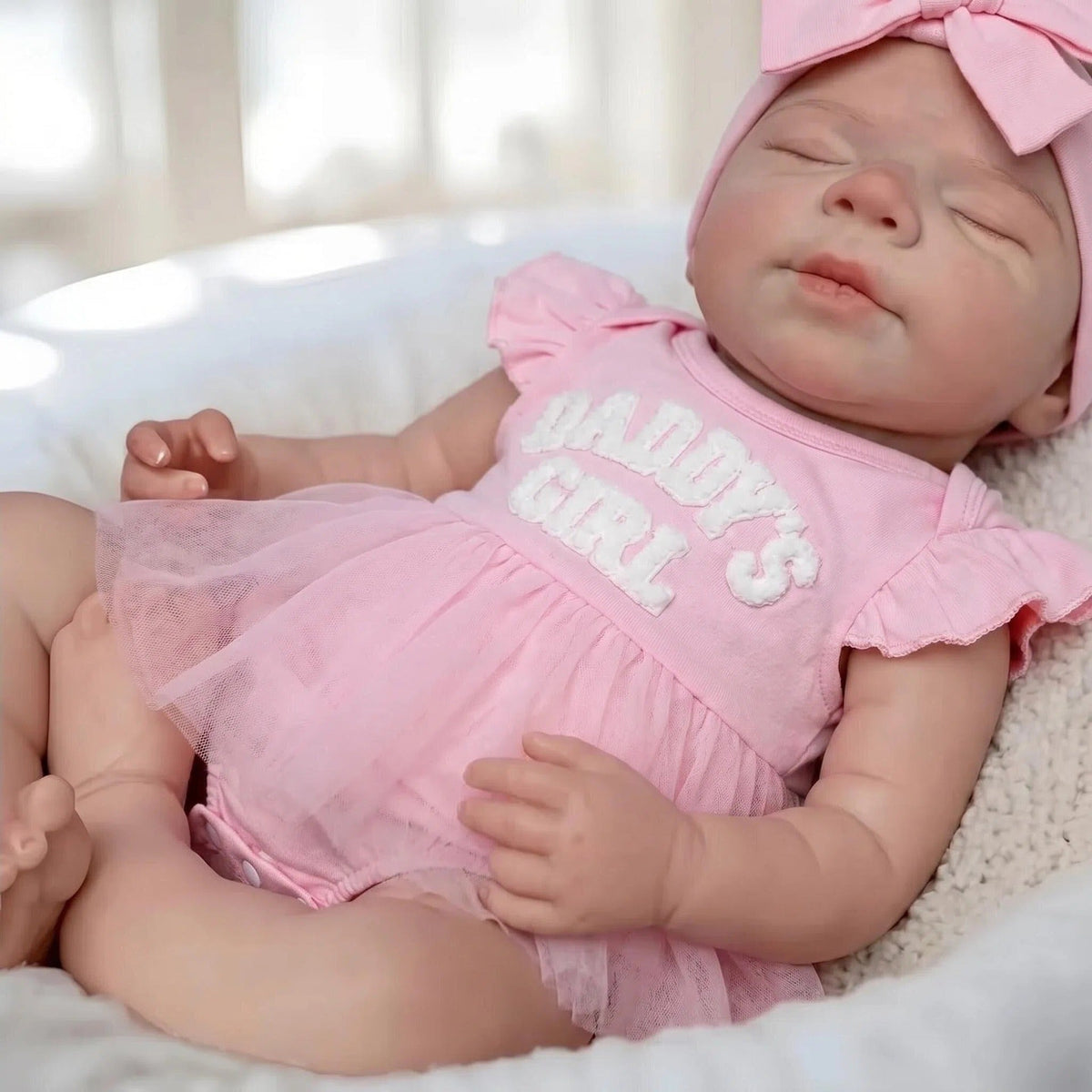 45 cm realistische Pascale Reborn Puppe aus Vollsilikon im rosa Kleid