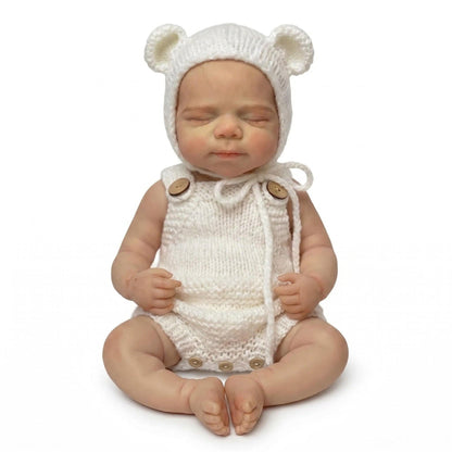 30 cm Pascale Reborn Puppe aus Vollsilikon in weißem Outfit