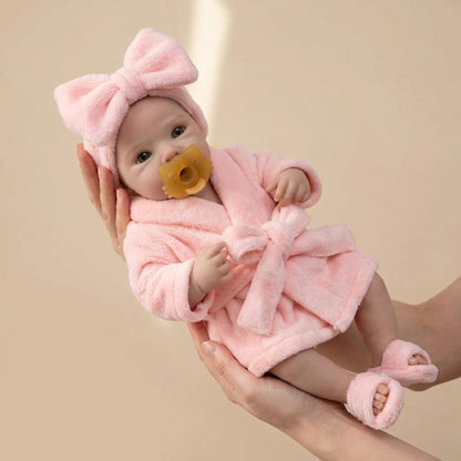 18 Zoll realistische Bettie Reborn Puppe aus Vollsilikon Mädchen im rosa Bademantel