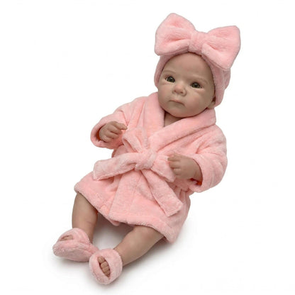 18 Zoll realistische Bettie Reborn Puppe aus Vollsilikon Mädchen im rosa Bademantel