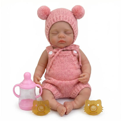 30 cm Irys Reborn Puppe aus Vollsilikon Mädchen in rosa Outfits