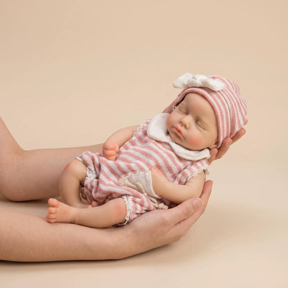 30 cm Loulou-Reborn Baby aus Vollsilikon Mädchen in rosa gestreiftem Outfit