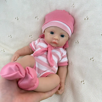 30 cm vollständig aus Silikon gefertigtes Reborn Baby Meadow Mädchen in rosa gestreifter Kleidung