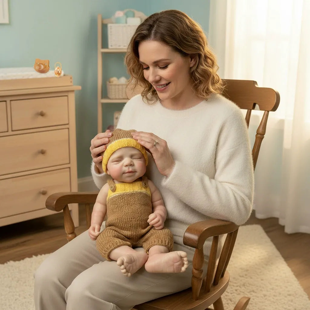 18 Zoll realistische Pascale Reborn Puppe aus Vollsilikon im khakifarbenen Pullover-Strampler