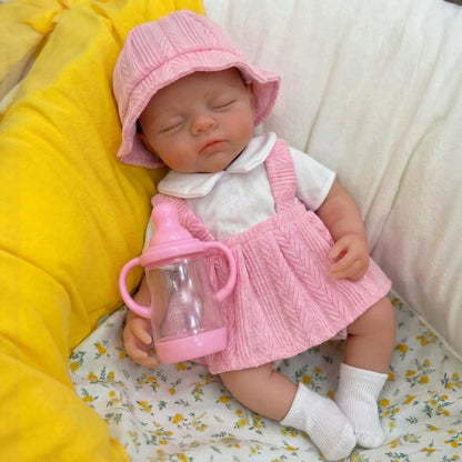 30 cm Irys Reborn Puppe aus Vollsilikon Mädchen im rosa Kleid