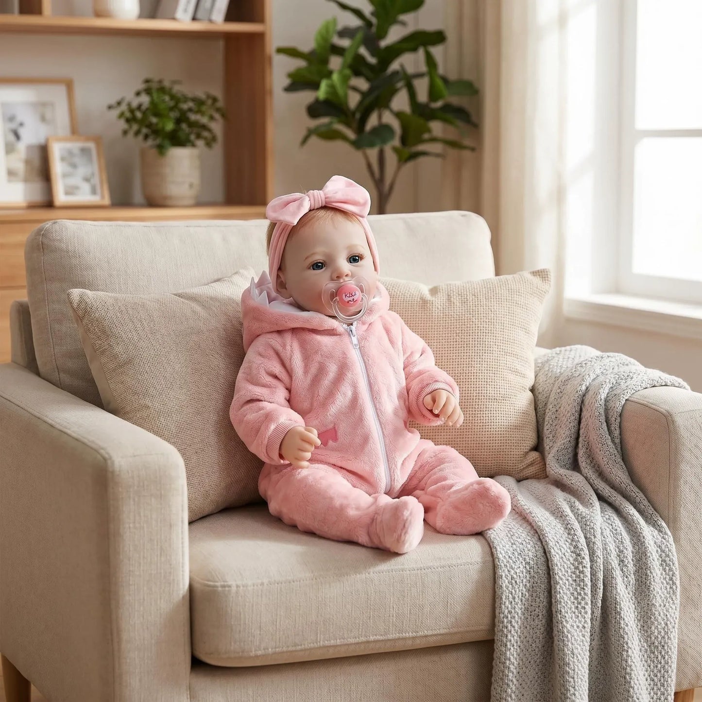 18 Zoll blauäugiges Reborn Baby-Mädchen in rosa Plüschkleidung - Meadow