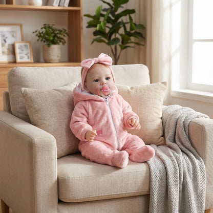 18 Zoll blauäugiges Reborn Baby-Mädchen in rosa Plüschkleidung - Meadow