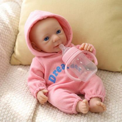 30 cm Felicia Reborn Babypuppe aus Vollsilikon in rosa Outfits