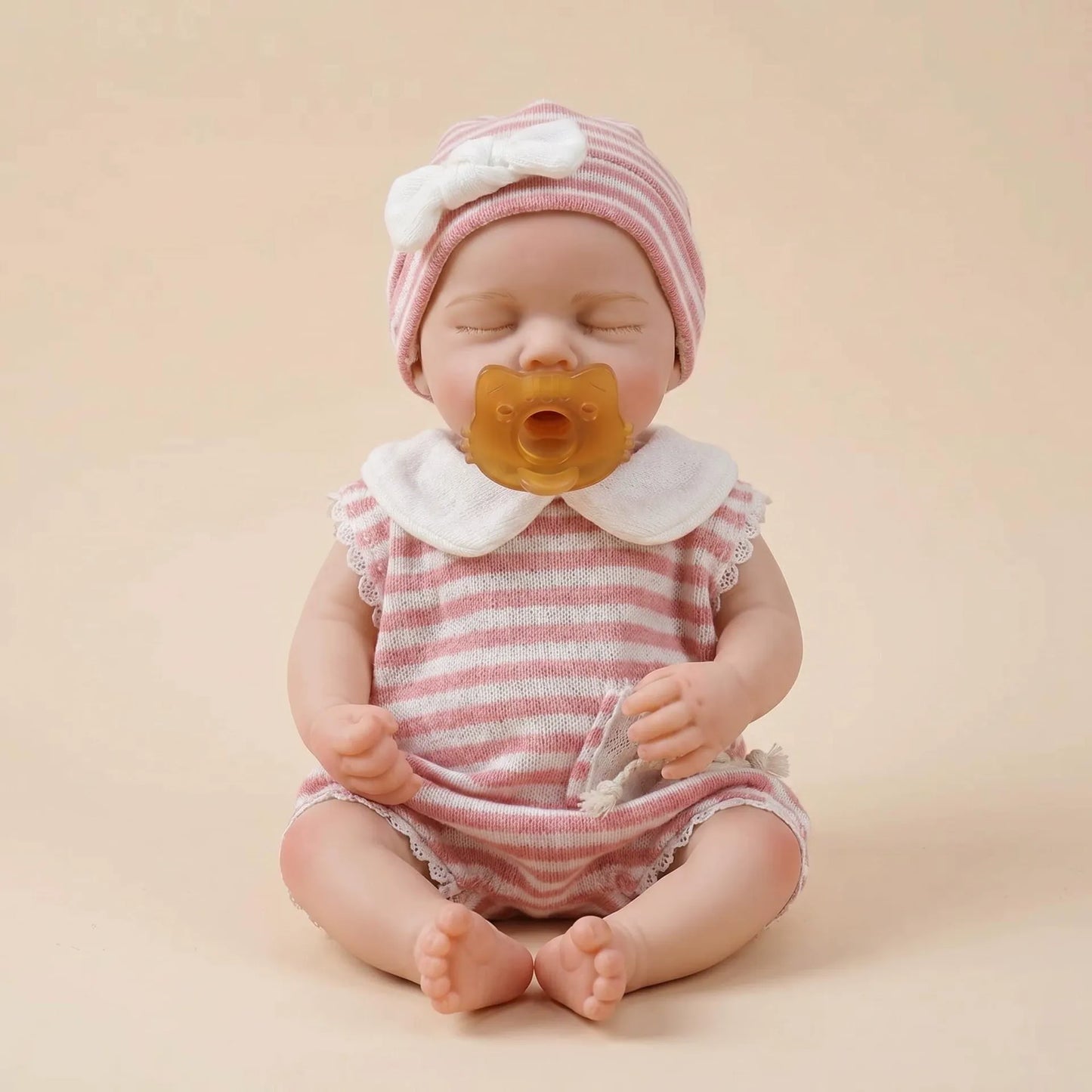 30 cm Loulou-Reborn Baby aus Vollsilikon Mädchen in rosa gestreiftem Outfit
