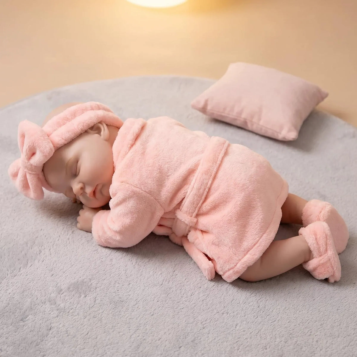 18 Zoll realistische Peaches Reborn Puppe aus Vollsilikon im rosa Bademantel